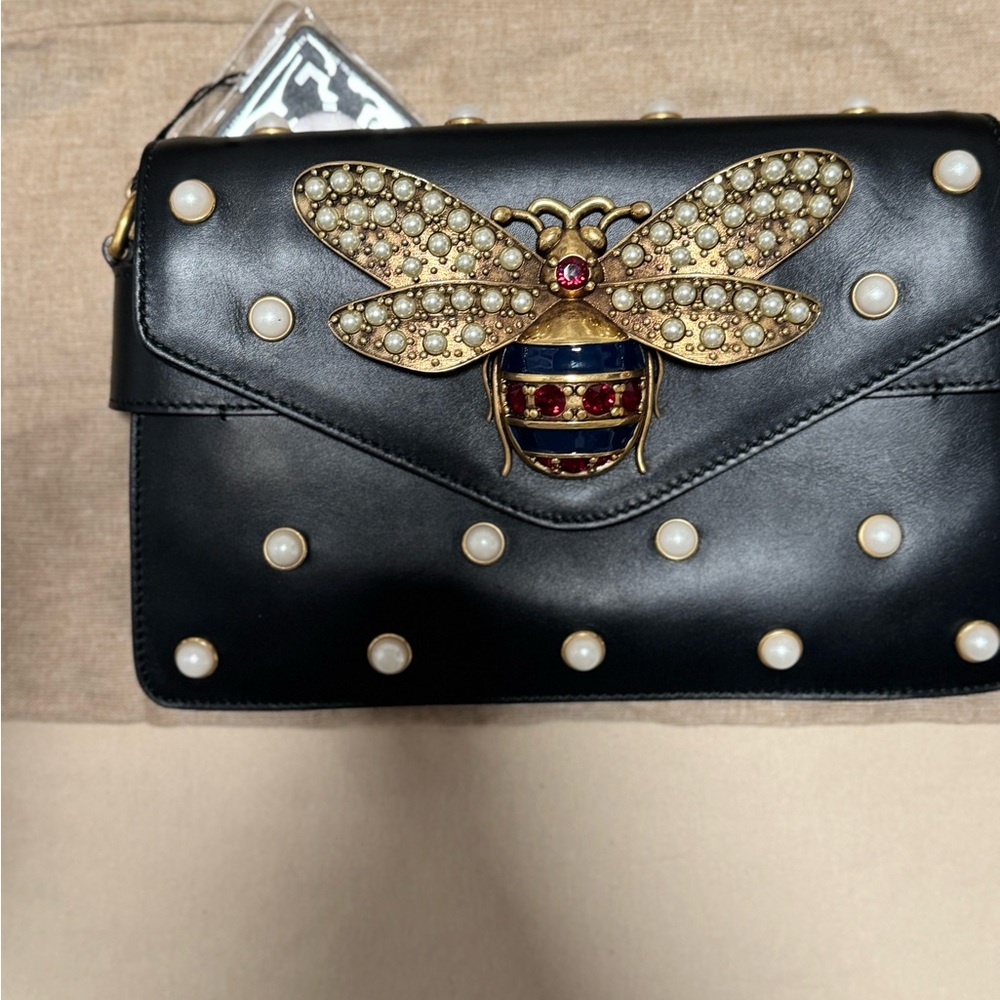 Gucci Broadway Pearly Bee Shoulder Bag Embellished Leather Mini